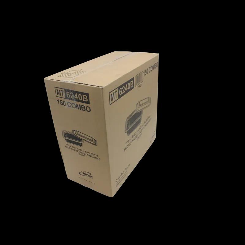 Take-Out Container Base & Lid Combo 24 OZ Plastic Black Clear Rectangle Deep 150/Case