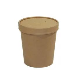 Soup Food Container Base & Lid Combo With Flat Lid 16 OZ Paper Kraft Round 250/Case