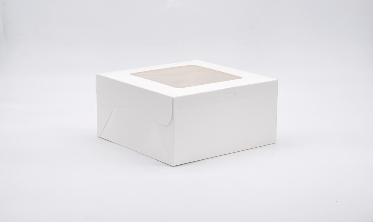 Cake Box 10X10X5 IN Paperboard White Square Lock Corner 1-Piece With Window 150/Case