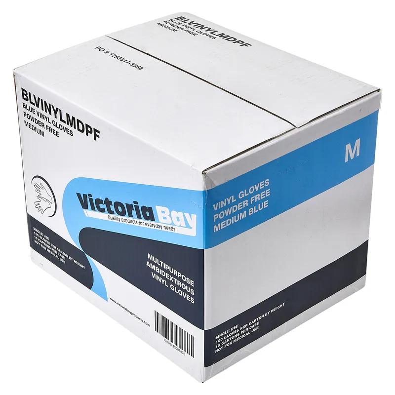 Victoria Bay General Purpose Gloves Medium (MED) Blue Vinyl Disposable Powder-Free 100 Count/Pack 10 Packs/Case