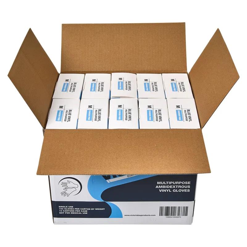 Victoria Bay General Purpose Gloves Medium (MED) Blue Vinyl Disposable Powder-Free 100 Count/Pack 10 Packs/Case