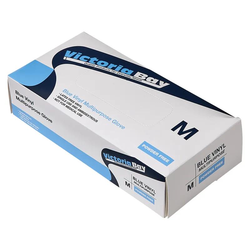 Victoria Bay General Purpose Gloves Medium (MED) Blue Vinyl Disposable Powder-Free 100 Count/Pack 10 Packs/Case