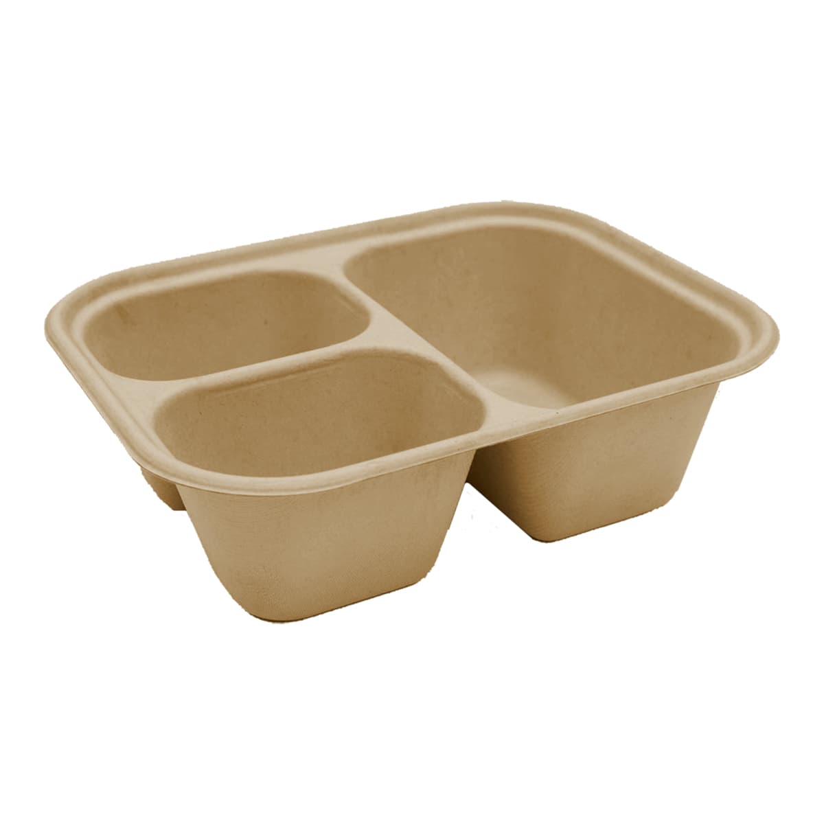 Take-Out Container Base 9.8X7.6X3 IN 3 Compartment Pulp Fiber Kraft Rectangle 300/Case