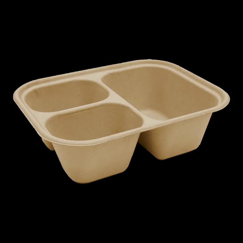 Take-Out Container Base 9.8X7.6X3 IN 3 Compartment Pulp Fiber Kraft Rectangle 300/Case