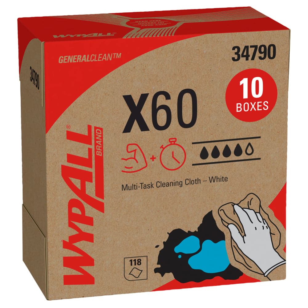 WypAll® GeneralClean™ X60 Multipurpose Cleaning Cloth 8.34X16.8 IN HydroKnit Pop-Up Box 118 Sheets/Pack 10 Box/Case