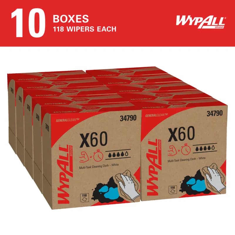 WypAll® GeneralClean™ X60 Multipurpose Cleaning Cloth 8.34X16.8 IN HydroKnit Pop-Up Box 118 Sheets/Pack 10 Box/Case