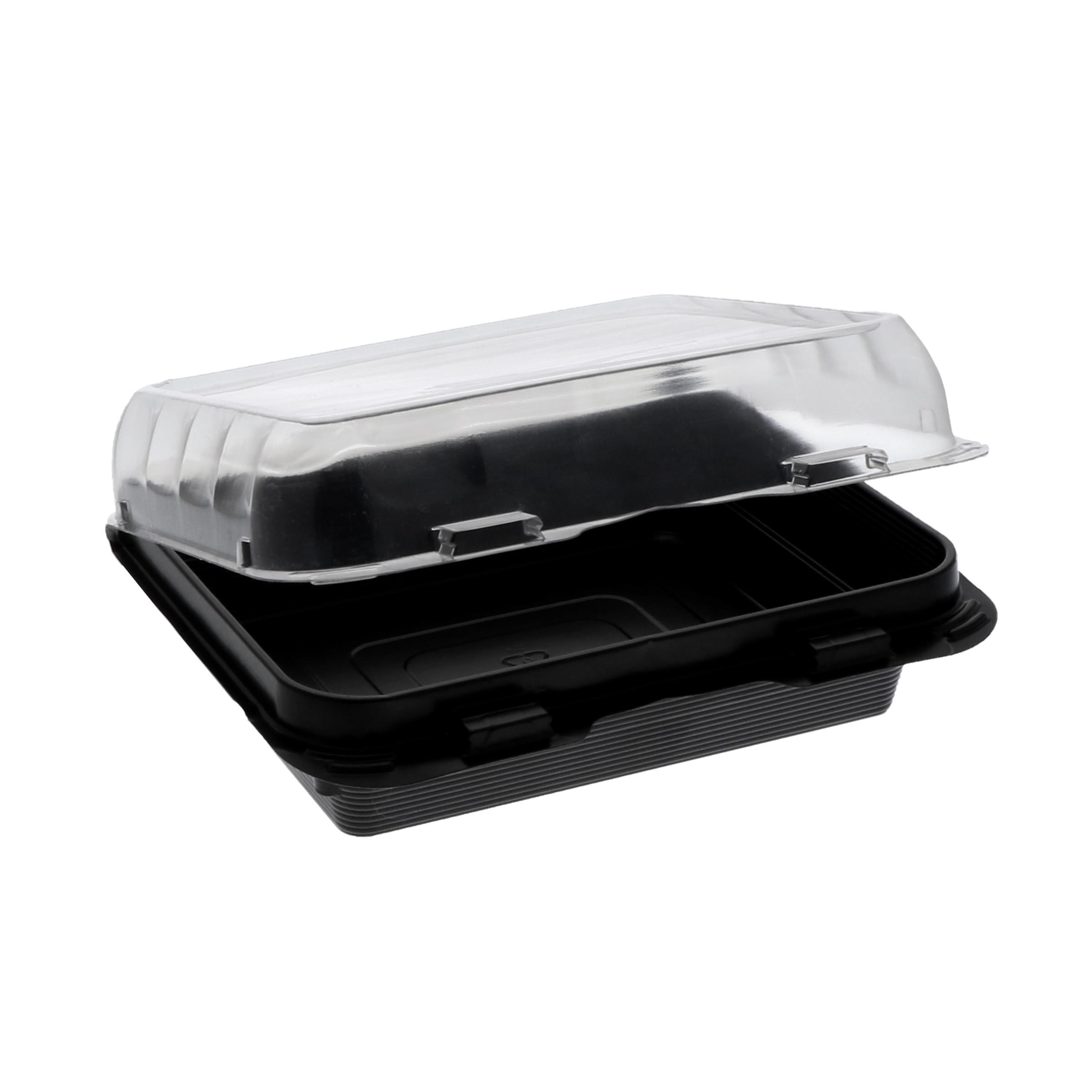 Snack Take-Out Container Hinged Small (SM) 5.9X6.3X2.25 IN OPS Black Clear 200/Case