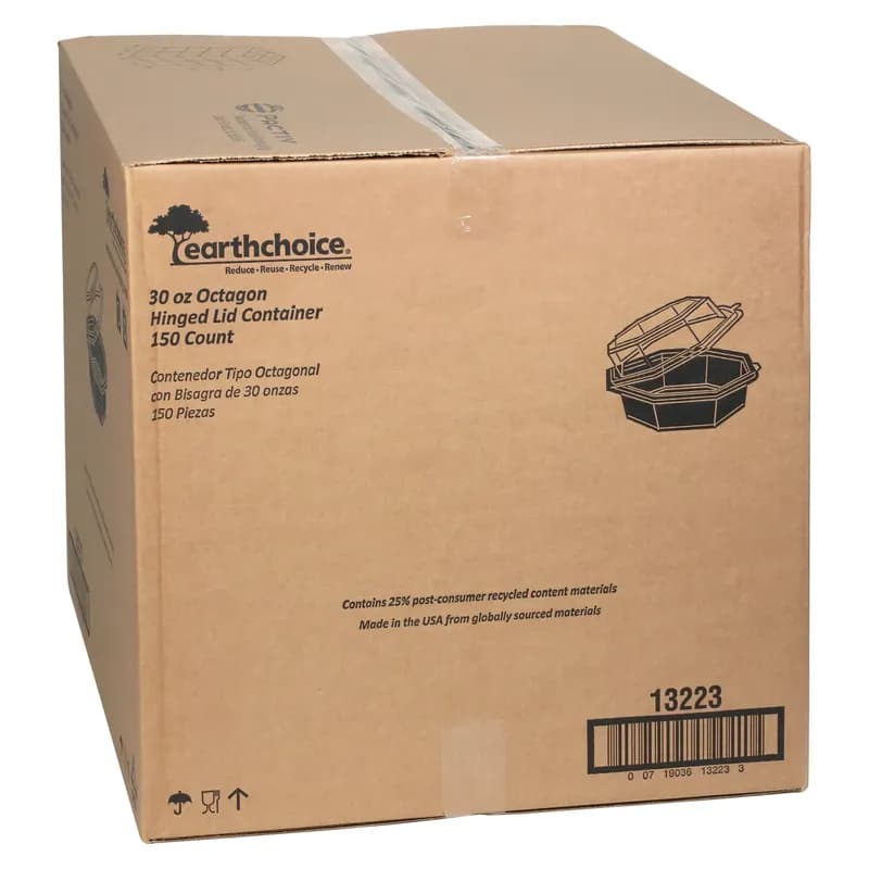Take-Out Container Hinged 9.1X1.88 IN RPET Black Clear Octagon 150/Case