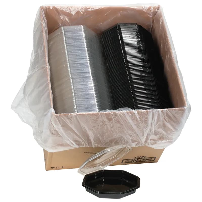 Take-Out Container Hinged 9.1X1.88 IN RPET Black Clear Octagon 150/Case