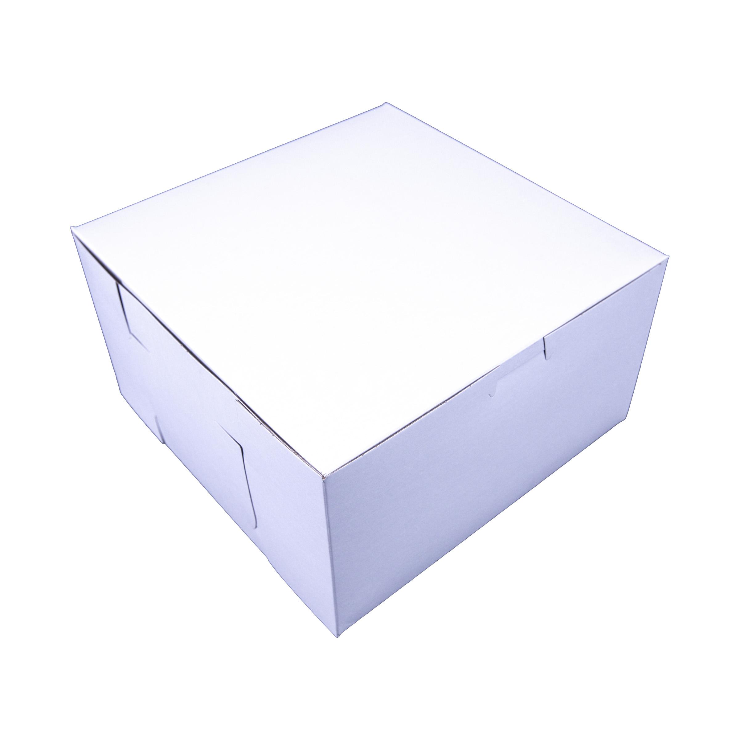 Cake Box 9X9X4 IN Clay-Coated Kraft Board White Kraft Square Lock Corner Tuck Top Without Window 200/Case