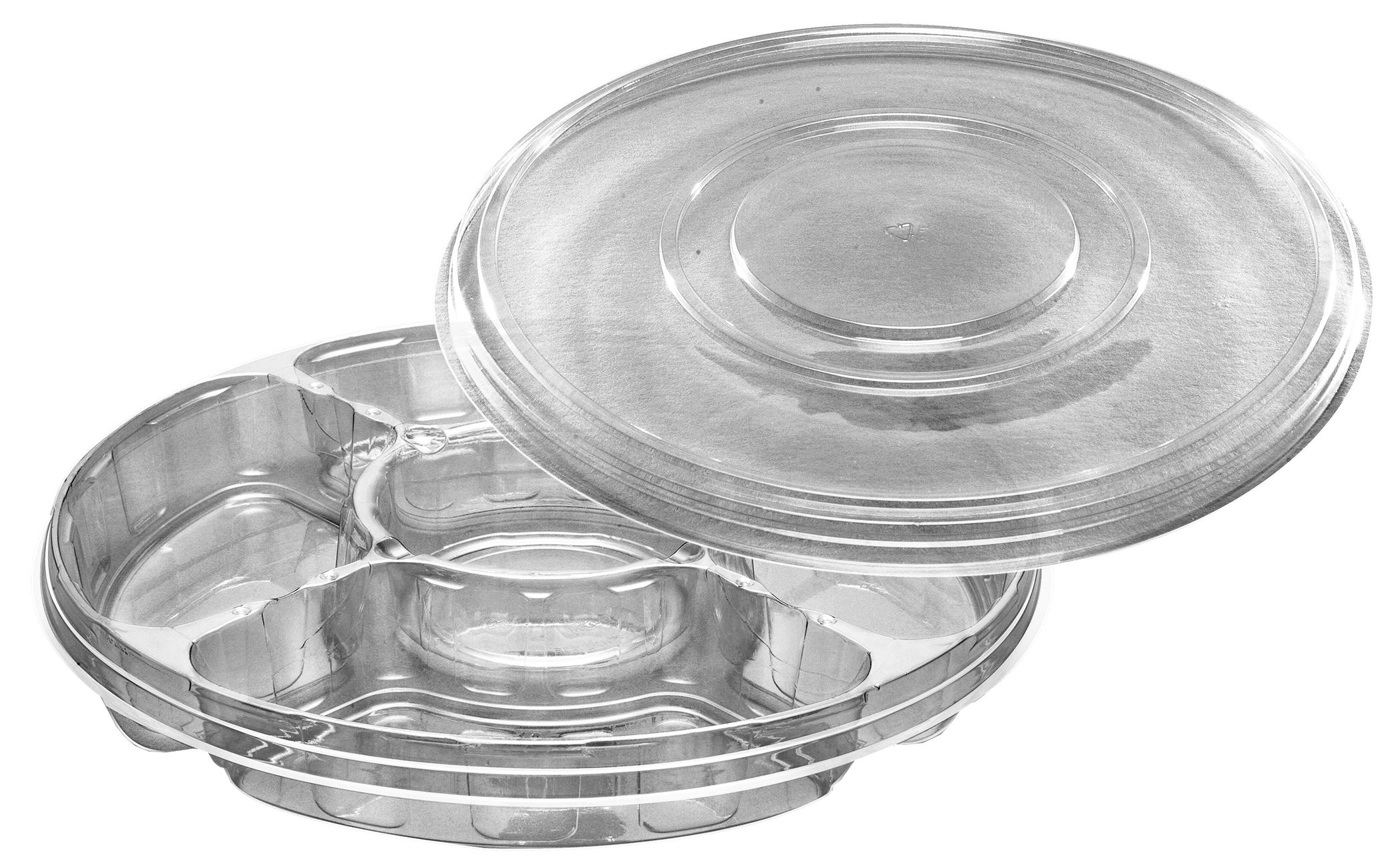 Deli Container Base & Lid Combo With Flat Lid 13.25 IN 5 Compartment PET Clear Round 50/Case