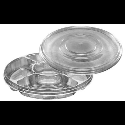 Deli Container Base & Lid Combo With Flat Lid 13.25 IN 5 Compartment PET Clear Round 50/Case