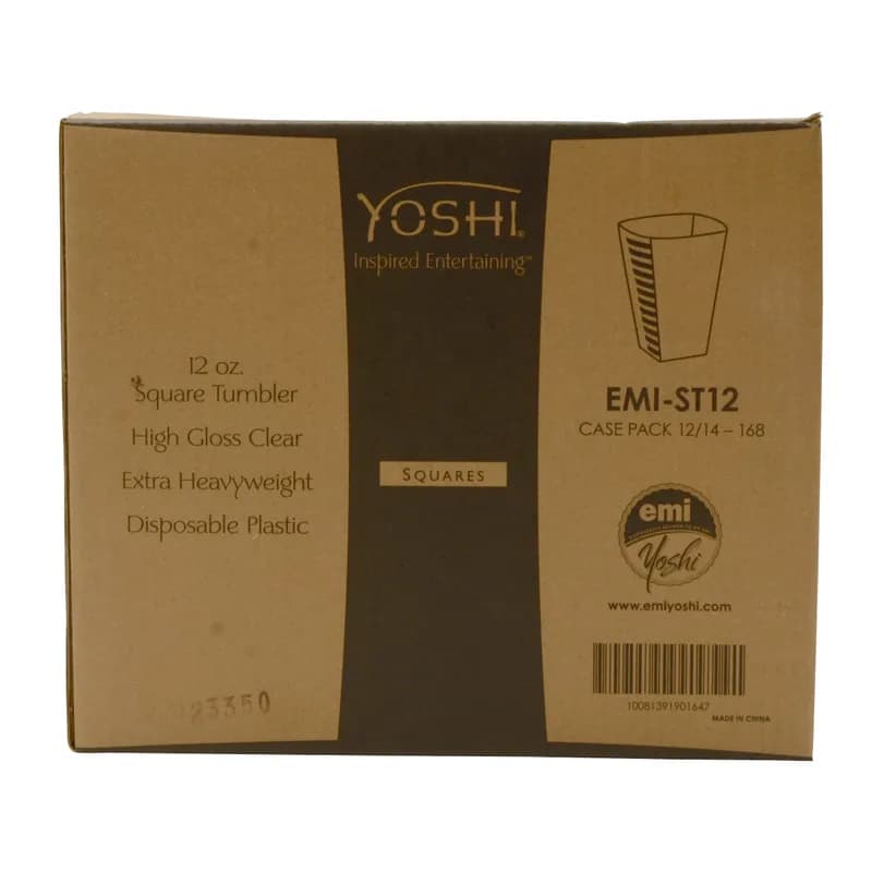 Cup Tumbler 12 OZ Plastic Clear Square Extra Heavy 168/Case