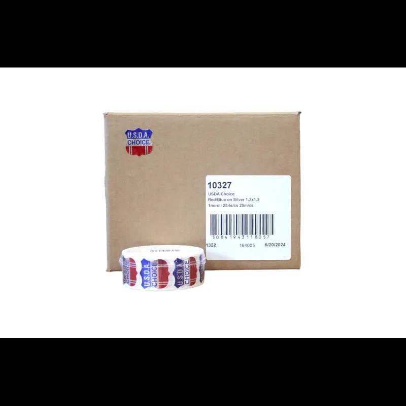 USDA Choice Meat Label 1.3X1.3 IN Red Blue Silver Shield Foil 1000 Count/Roll 25 Rolls/Case 25000 Count/Case