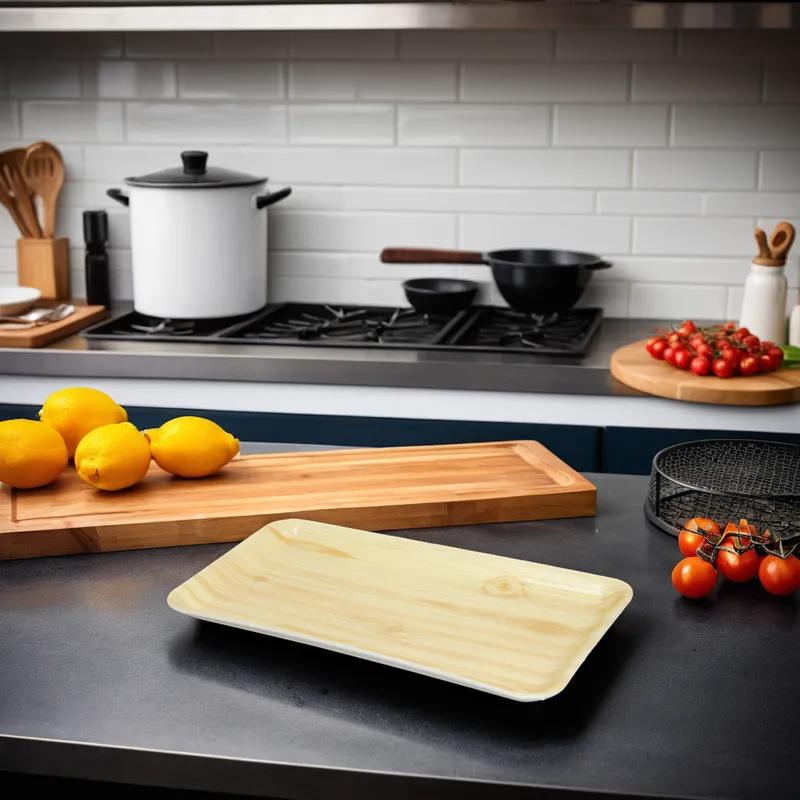 10S Meat Tray 10.5X5.5 IN Polystyrene Foam Wood Grain Rectangle 300/Case