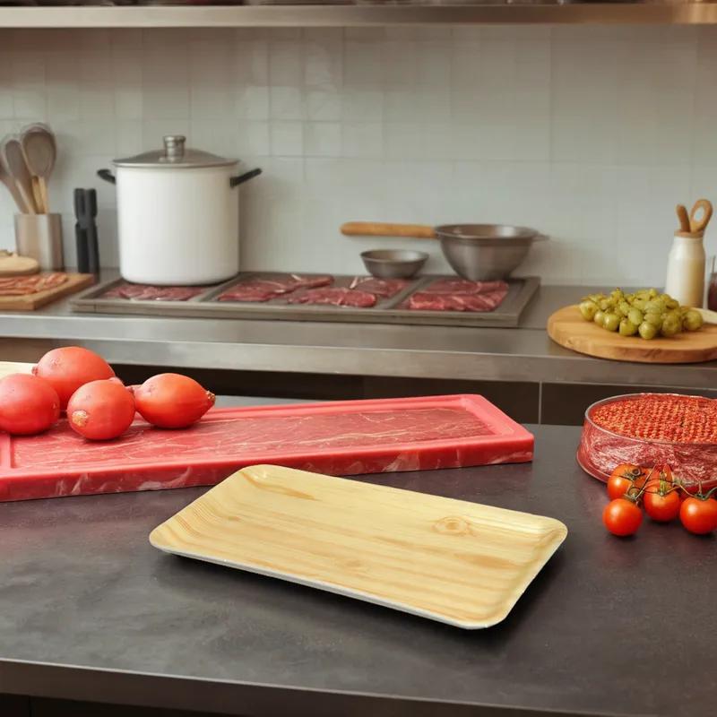 10S Meat Tray 10.5X5.5 IN Polystyrene Foam Wood Grain Rectangle 300/Case