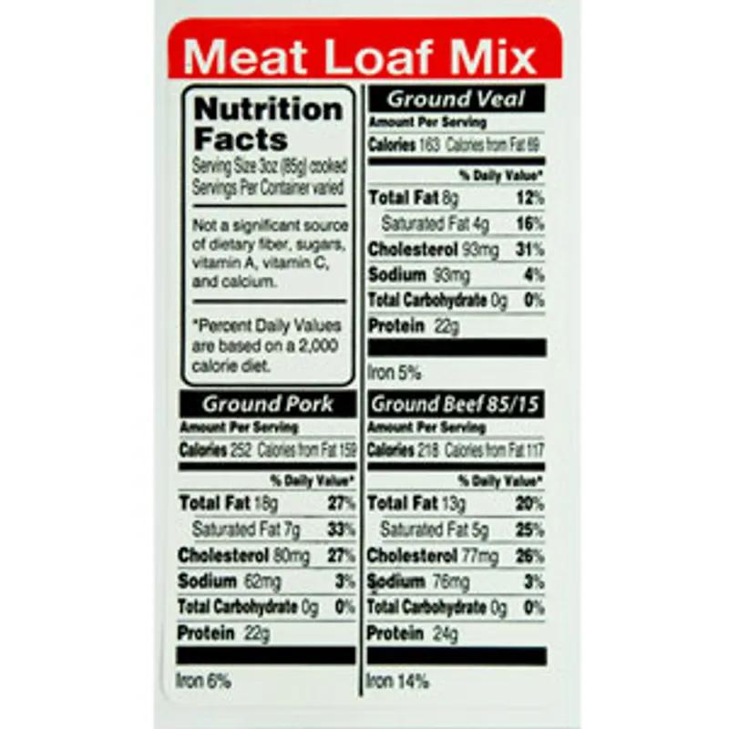 Meat Loaf Mix Label Nutritional Facts 1000/Roll