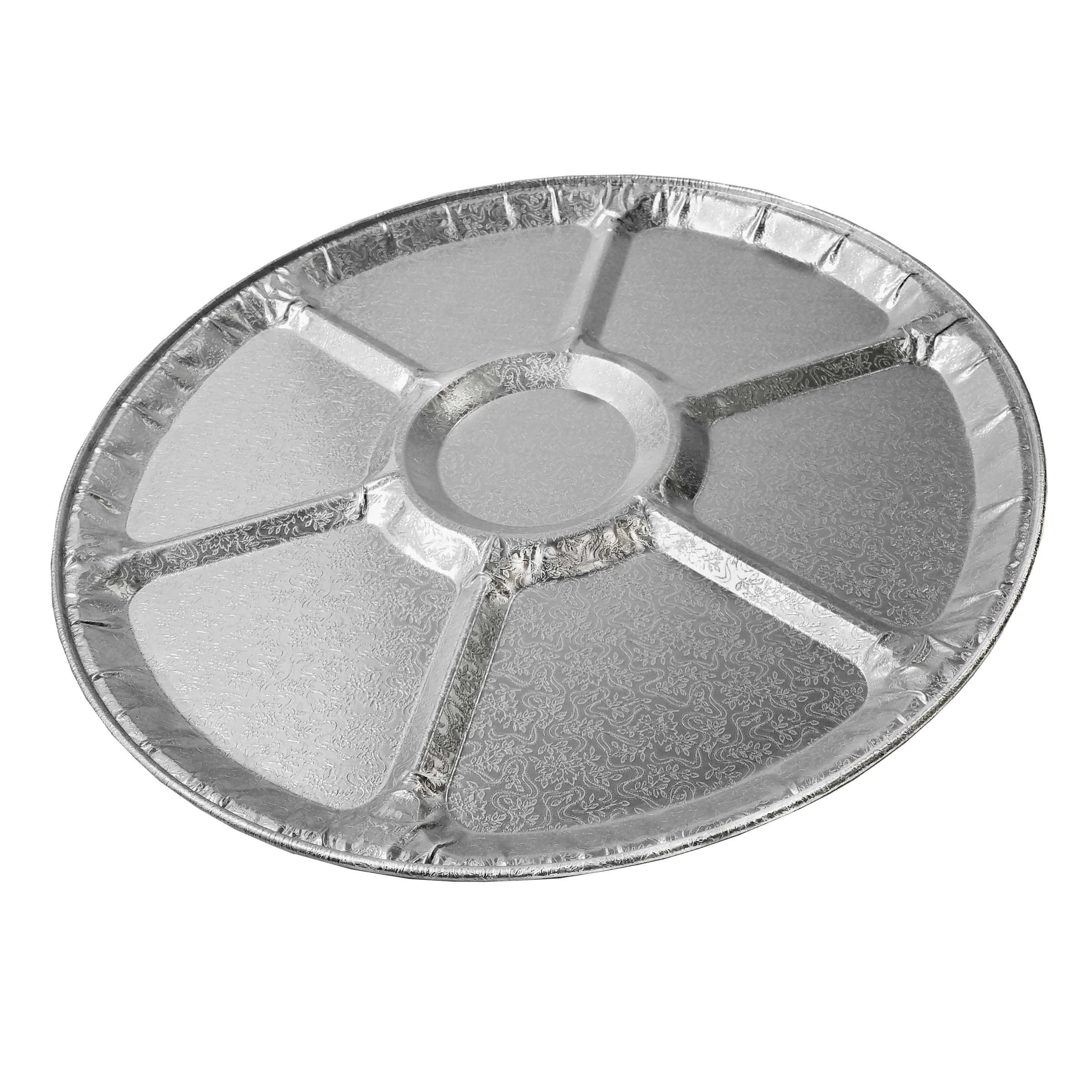 Serving Tray 18 IN 6 Compartment Aluminum Silver Round Full Curl 25/Case