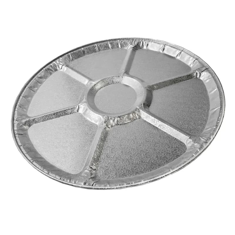 Serving Tray 18 IN 6 Compartment Aluminum Silver Round Full Curl 25/Case