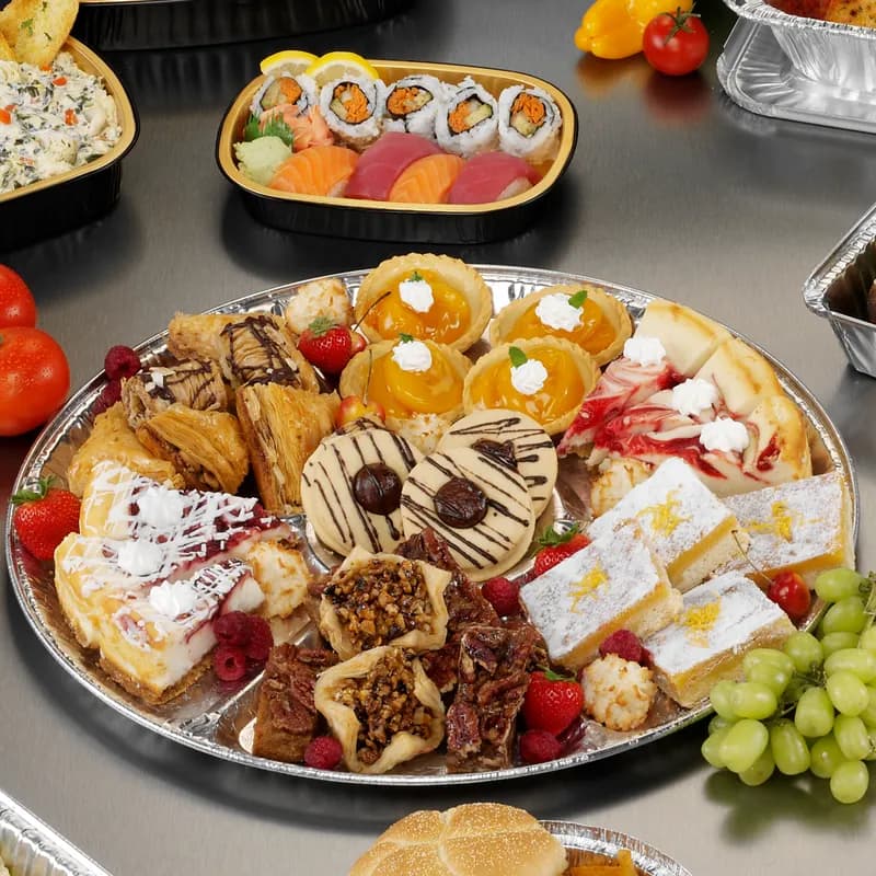 Serving Tray 18 IN 6 Compartment Aluminum Silver Round Full Curl 25/Case