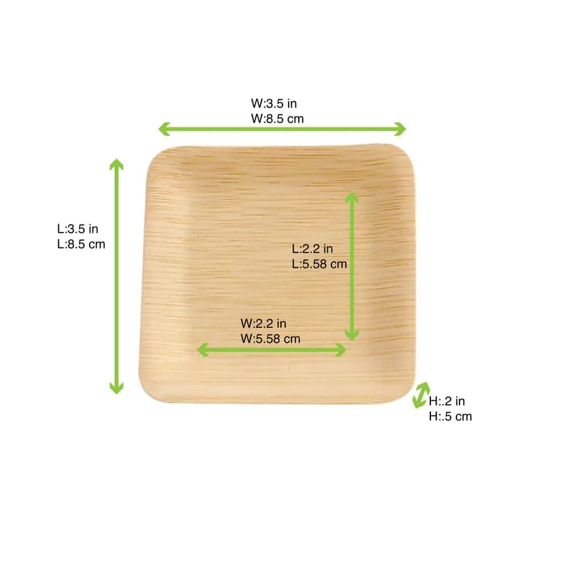 Plate 3.5X3.5 IN Bamboo Natural Square 25 Count/Pack 4 Packs/Case 100 Count/Case