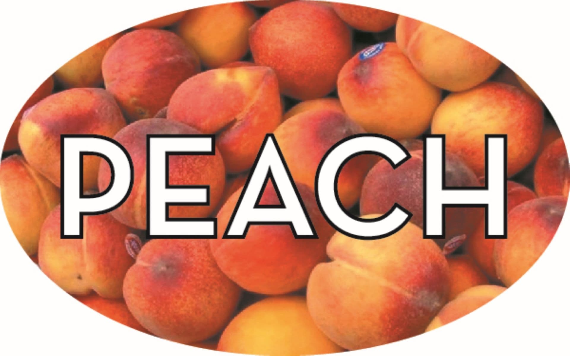 Peach Bakery Flavor Label 1.25X2 IN Oval 4 Color Process 500 Count/Roll 5 Rolls/Sleeve