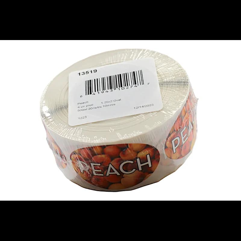 Peach Bakery Flavor Label 1.25X2 IN Oval 4 Color Process 500 Count/Roll 5 Rolls/Sleeve