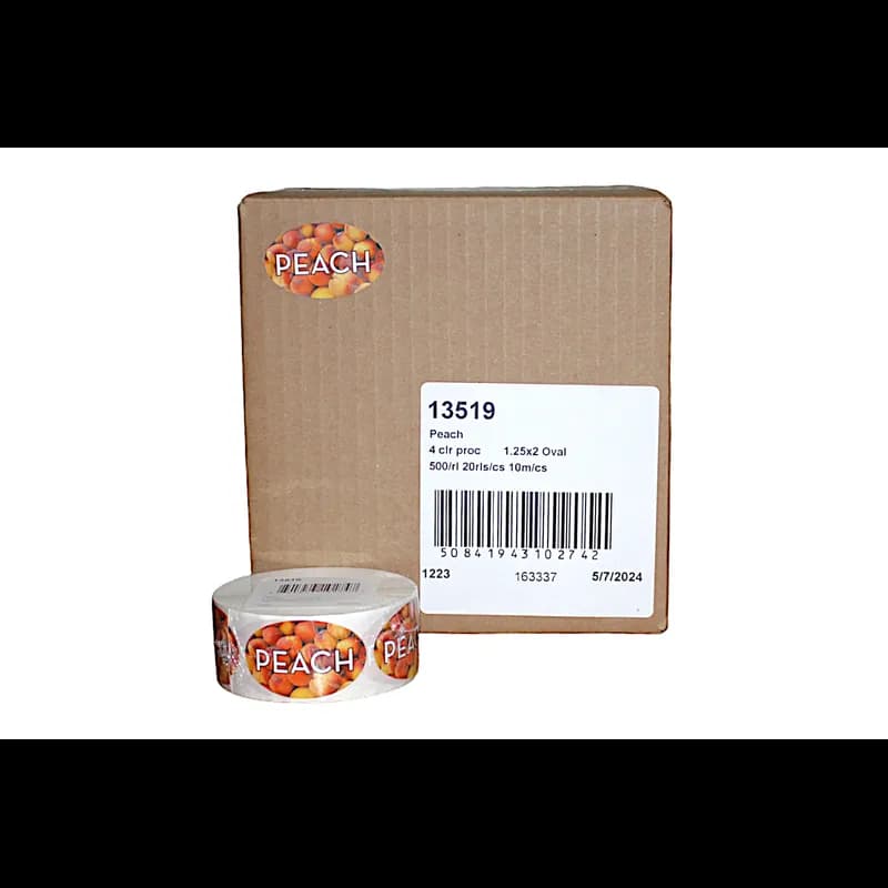 Peach Bakery Flavor Label 1.25X2 IN Oval 4 Color Process 500 Count/Roll 5 Rolls/Sleeve