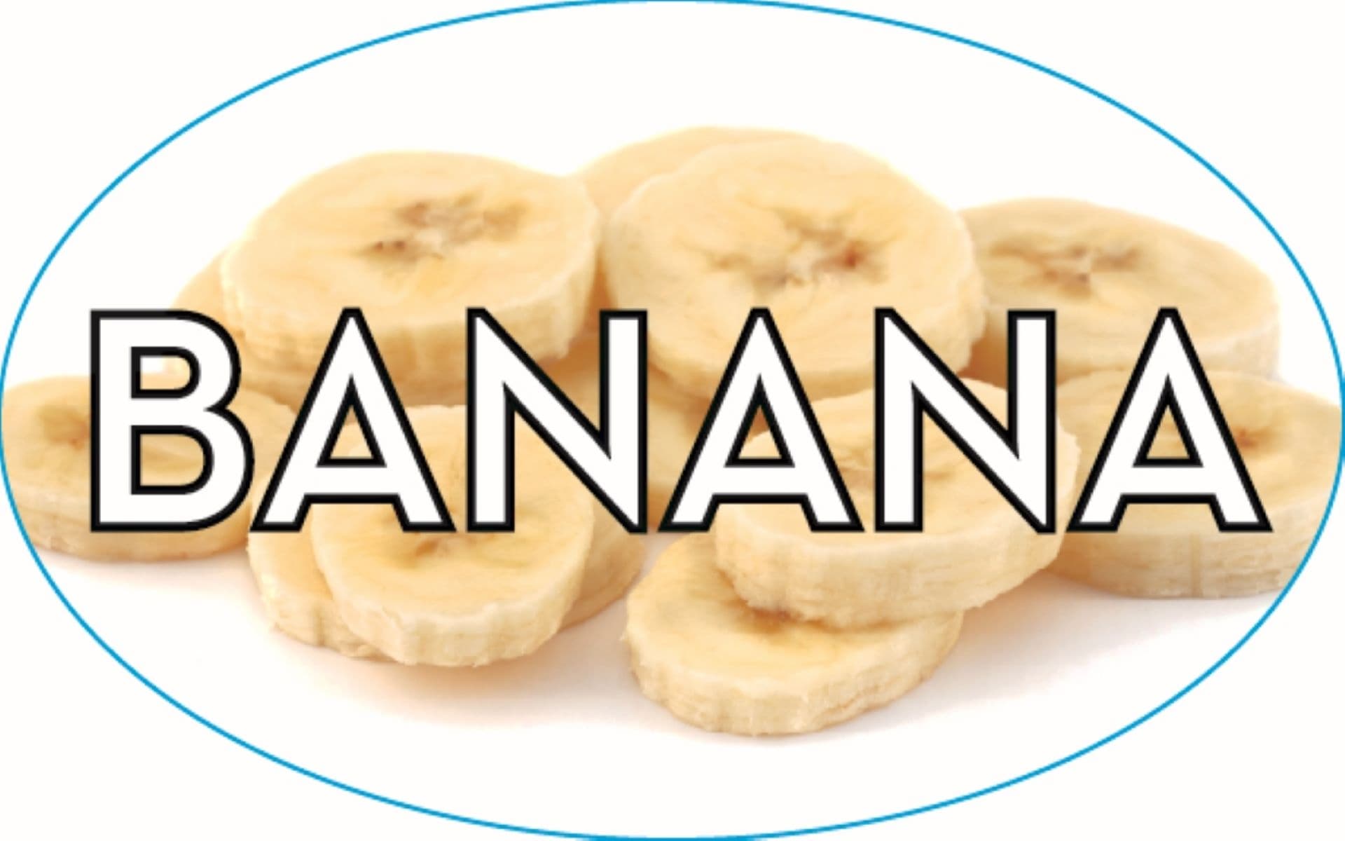 Banana Bakery Flavor Label 1.25X2 IN Oval 4 Color Process 500 Count/Roll 20 Rolls/Case 10000 Count/Case