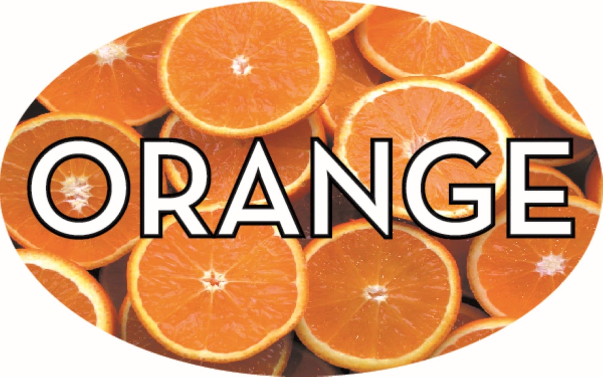 Orange Bakery Flavor Label 1.25X2 IN Oval 4 Color Process 500 Count/Roll 20 Rolls/Case 10000 Count/Case