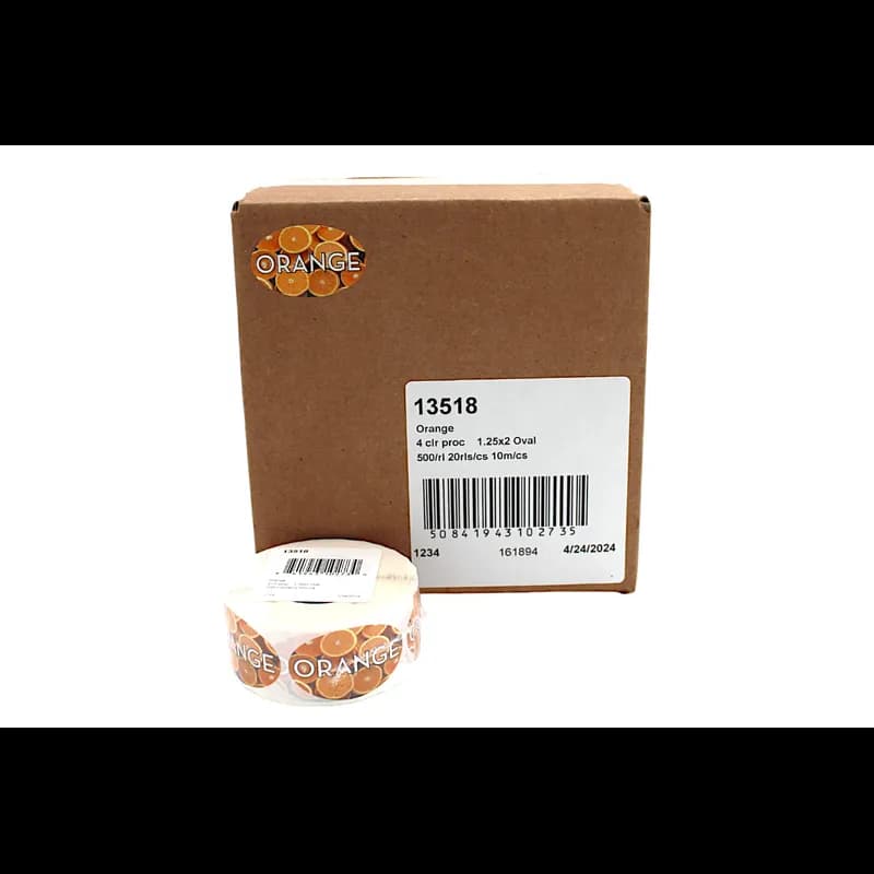 Orange Bakery Flavor Label 1.25X2 IN Oval 4 Color Process 500 Count/Roll 20 Rolls/Case 10000 Count/Case