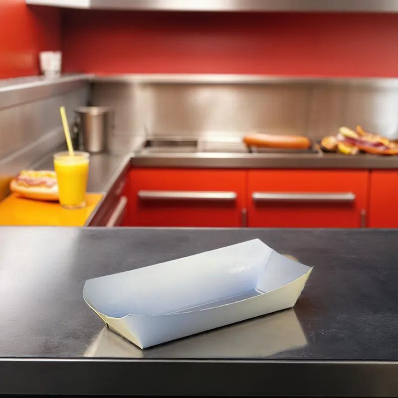 Hot Dog Food Tray 7X3.25X1.5 IN Paper White Rectangle 1000/Case