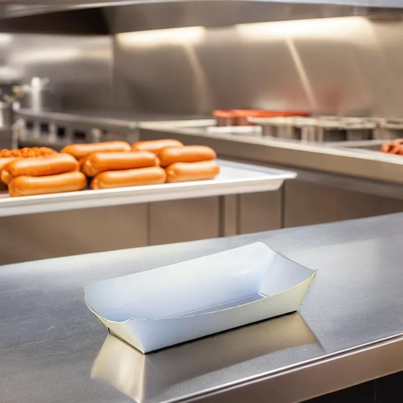 Hot Dog Food Tray 7X3.25X1.5 IN Paper White Rectangle 1000/Case