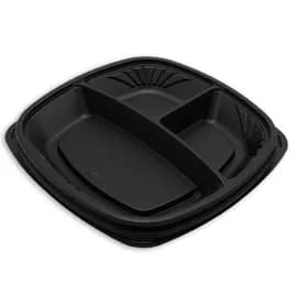 Forum® Plate 9X9 IN 3 Compartment PS Black Square Shallow 300/Case