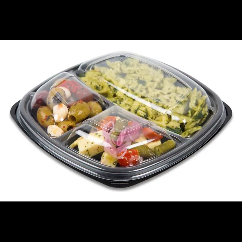 Forum® Plate 9X9 IN 3 Compartment PS Black Square Shallow 300/Case