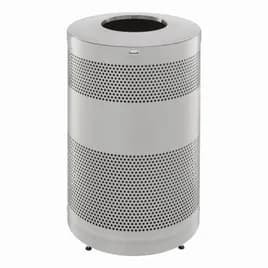 Classics Outdoor Trash Receptacle 51 GAL Stainless Steel With Open Lid Plastic Inner Liner Metal Retaining Straps 1/Each