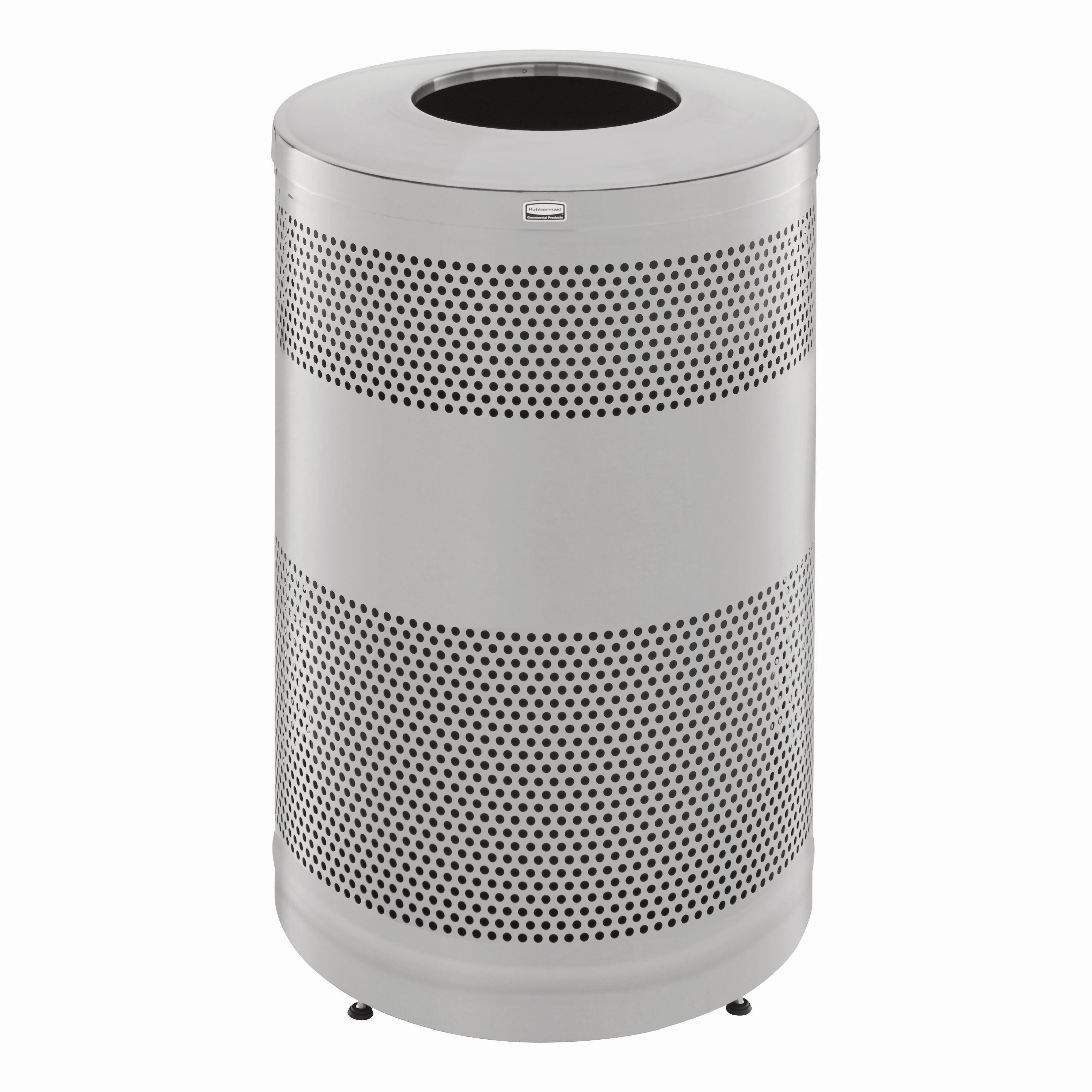 Classics Outdoor Trash Receptacle 51 GAL Stainless Steel With Open Lid Plastic Inner Liner Metal Retaining Straps 1/Each