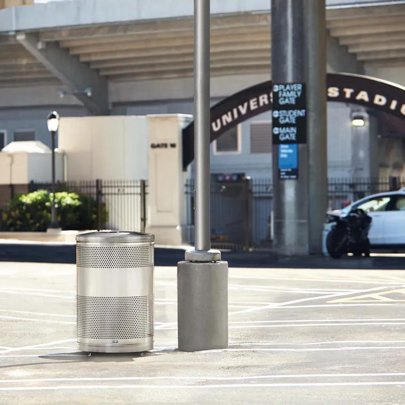 Classics Outdoor Trash Receptacle 51 GAL Stainless Steel With Open Lid Plastic Inner Liner Metal Retaining Straps 1/Each
