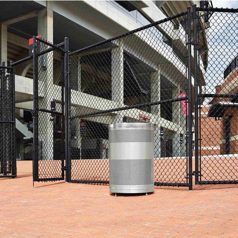 Classics Outdoor Trash Receptacle 51 GAL Stainless Steel With Open Lid Plastic Inner Liner Metal Retaining Straps 1/Each