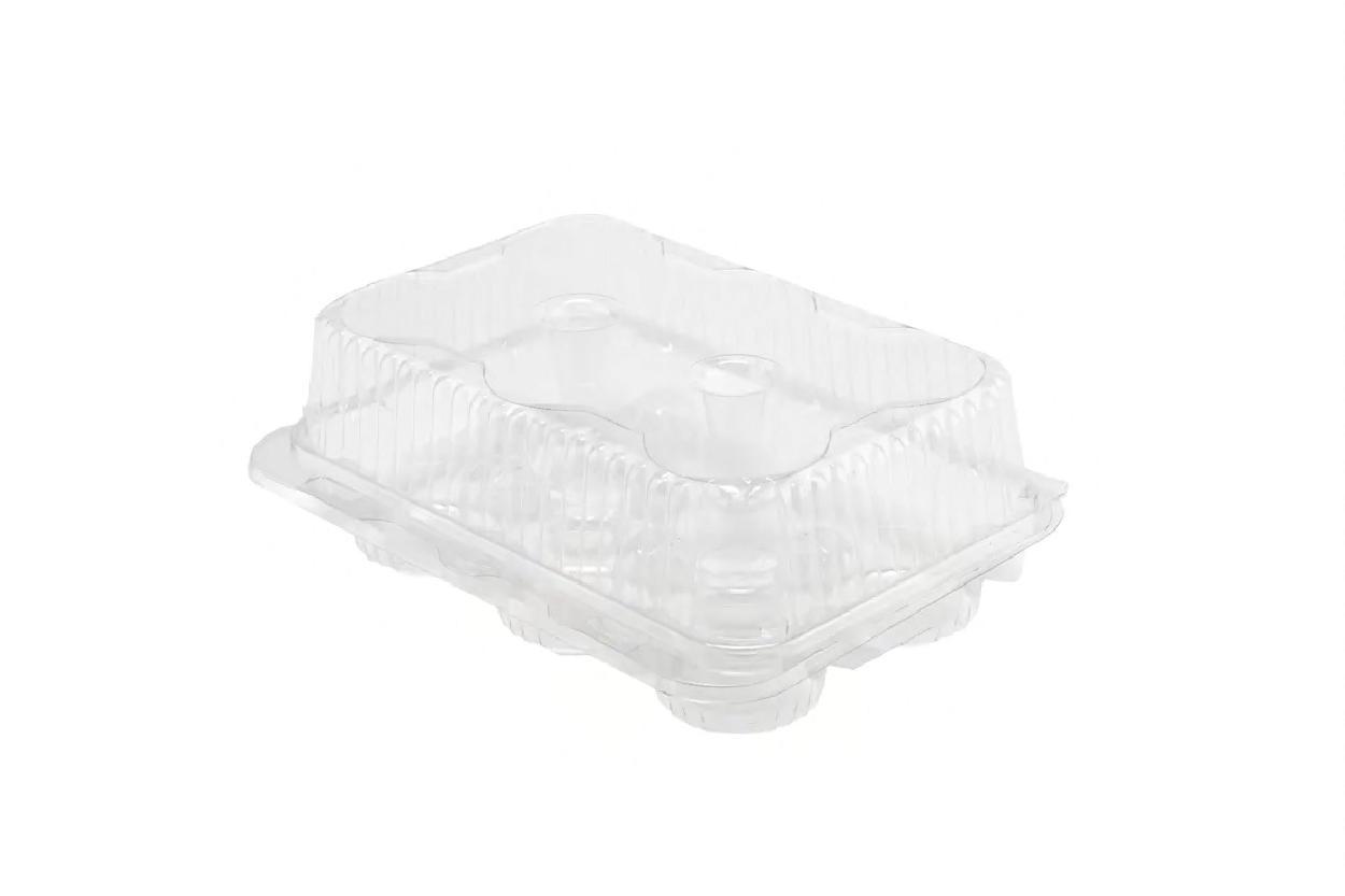 Cupcake Hinged Container With Dome Lid 9.5X6.875X3.375 IN 6 Compartment Plastic Clear Rectangle 250/Case