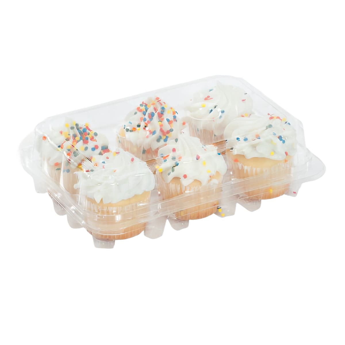 Cupcake Muffin Hinged Container With Dome Lid 6 Compartment RPET Clear 300/Case