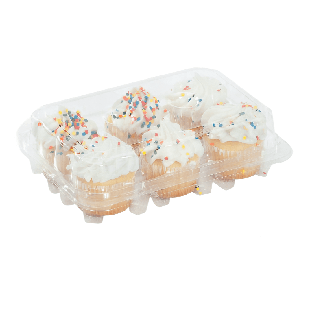 Cupcake Muffin Hinged Container With Dome Lid 6 Compartment RPET Clear 300/Case
