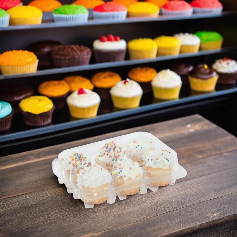 Cupcake Muffin Hinged Container With Dome Lid 6 Compartment RPET Clear 300/Case
