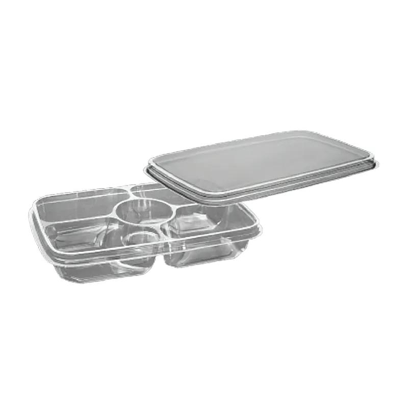 Deli Container Base & Lid Combo With Flat Lid 4 Compartment PET Clear Rectangle 100/Case