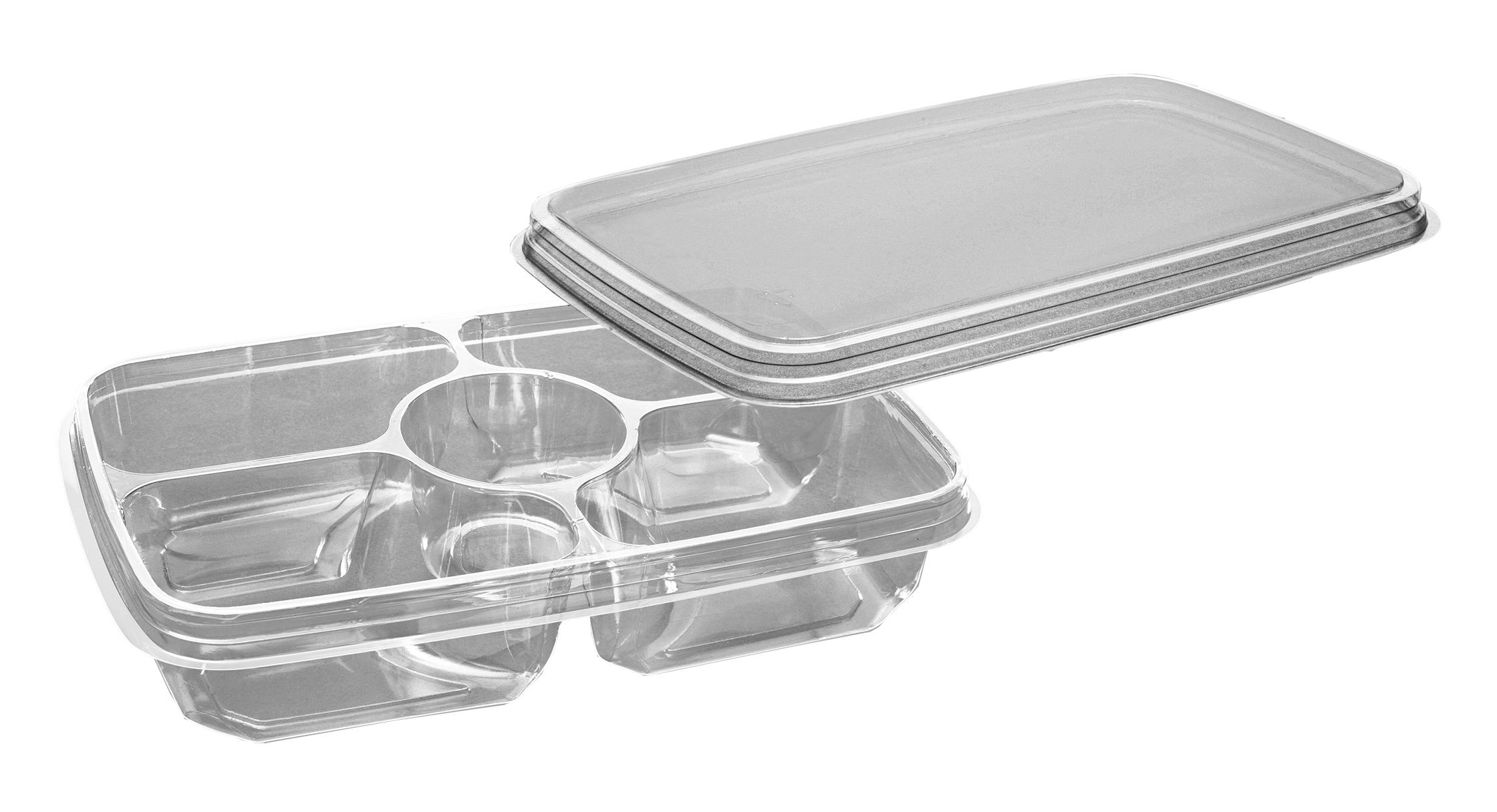 Deli Container Base & Lid Combo With Flat Lid 4 Compartment PET Clear Rectangle 100/Case