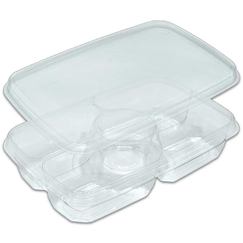 Deli Container Base & Lid Combo With Flat Lid 4 Compartment PET Clear Rectangle 100/Case