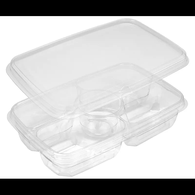 Deli Container Base & Lid Combo With Flat Lid 11X7X2.25 IN 4 Compartment PET Clear Rectangle 100/Case