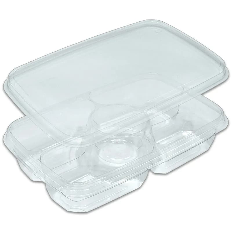 Deli Container Base & Lid Combo With Flat Lid 11X7X2.25 IN 4 Compartment PET Clear Rectangle 100/Case