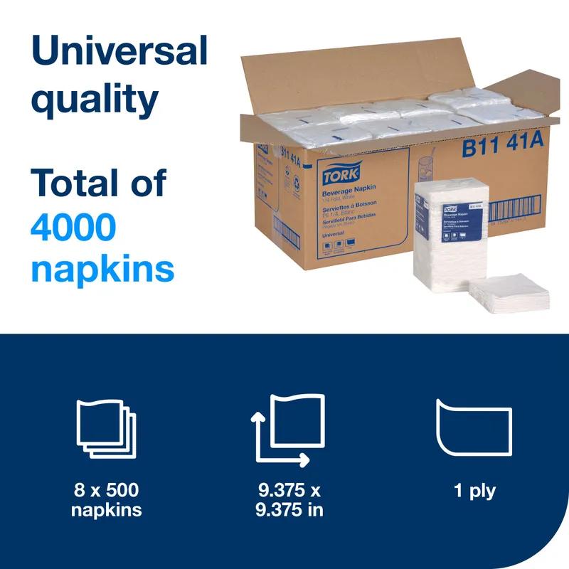 Beverage Napkins 9.38X9.38 IN 4.69X4.69 IN White Paper 1PLY 1/4 Fold Refill Embossed 500 Count/Pack 8 Packs/Case