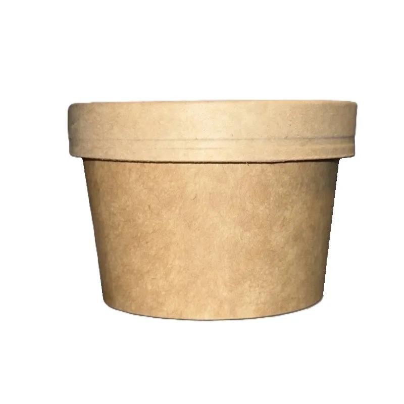 Soup Food Container Base & Lid Combo With Flat Lid 8 OZ Paper Kraft Round 250/Case